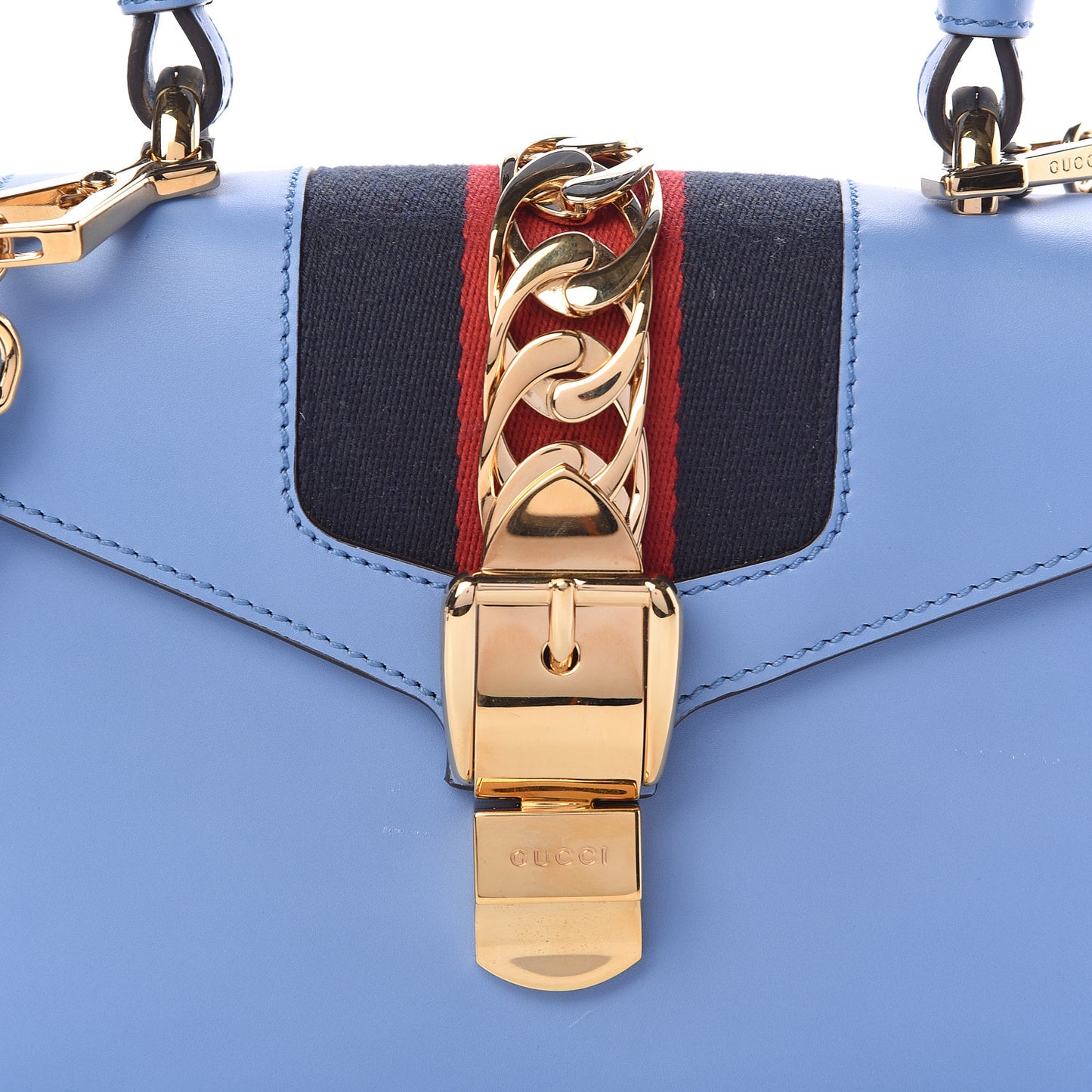Vitello Fontanella Web Mini Sylvie Top Handle Bag Clear Sky Blue