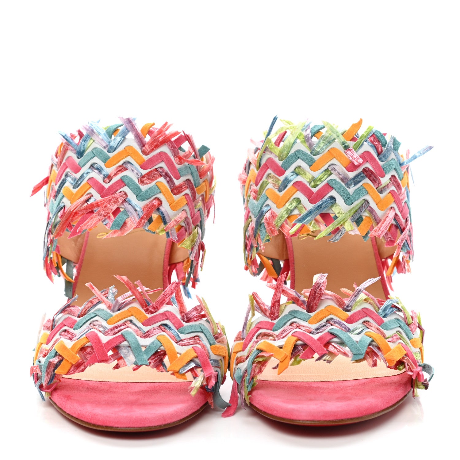 Christian Louboutin Nappa Velvet Suede Raffia Meroine 85 Sandals 36.5 Multicolor 2 of 8