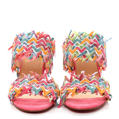 Christian Louboutin Nappa Velvet Suede Raffia Meroine 85 Sandals 36.5 Multicolor 2 of 8