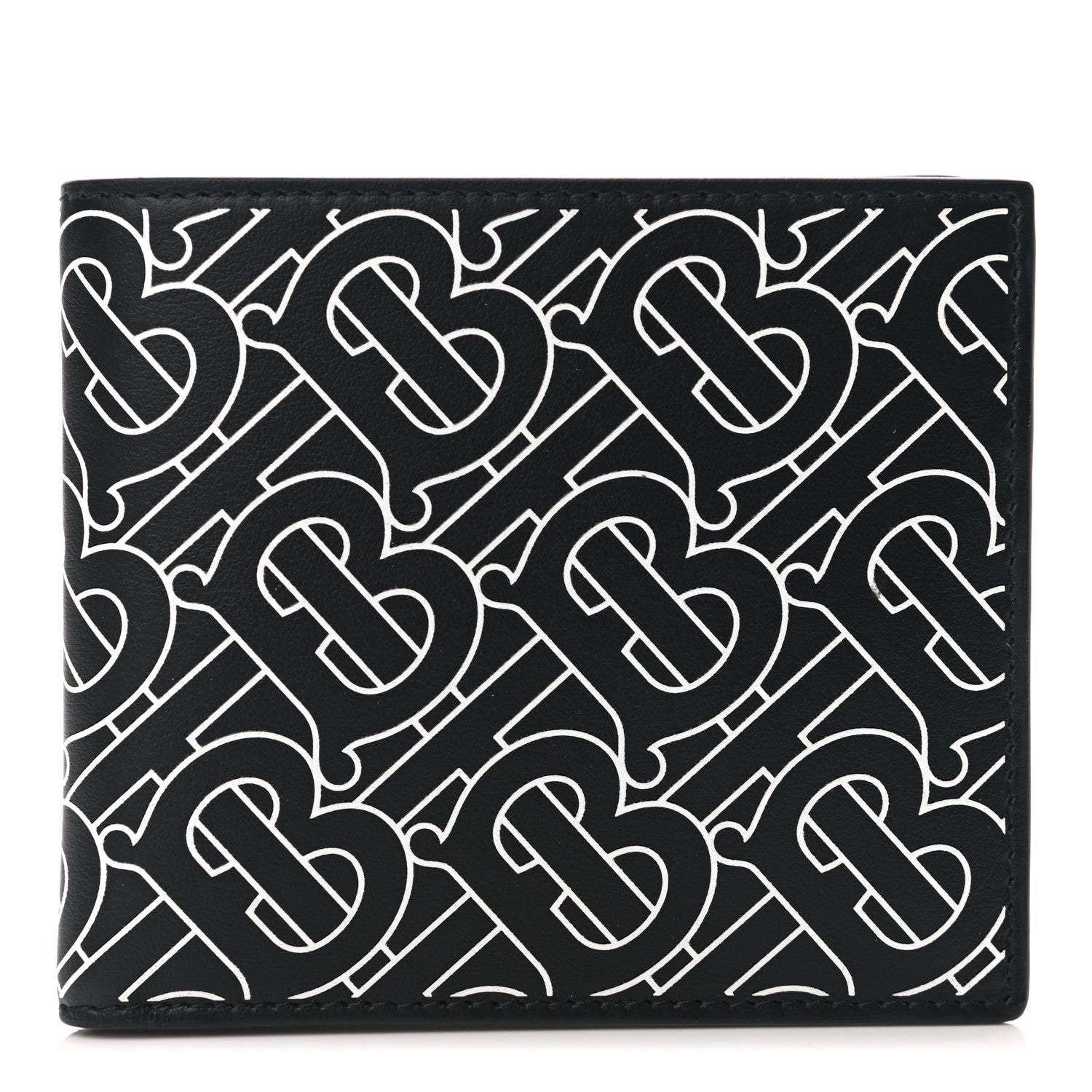 Burberry Calfskin Embossed TB Print Bi-Fold Wallet Black White 1 of 7