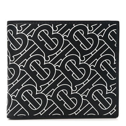 Burberry Calfskin Embossed TB Print Bi-Fold Wallet Black White 1 of 7