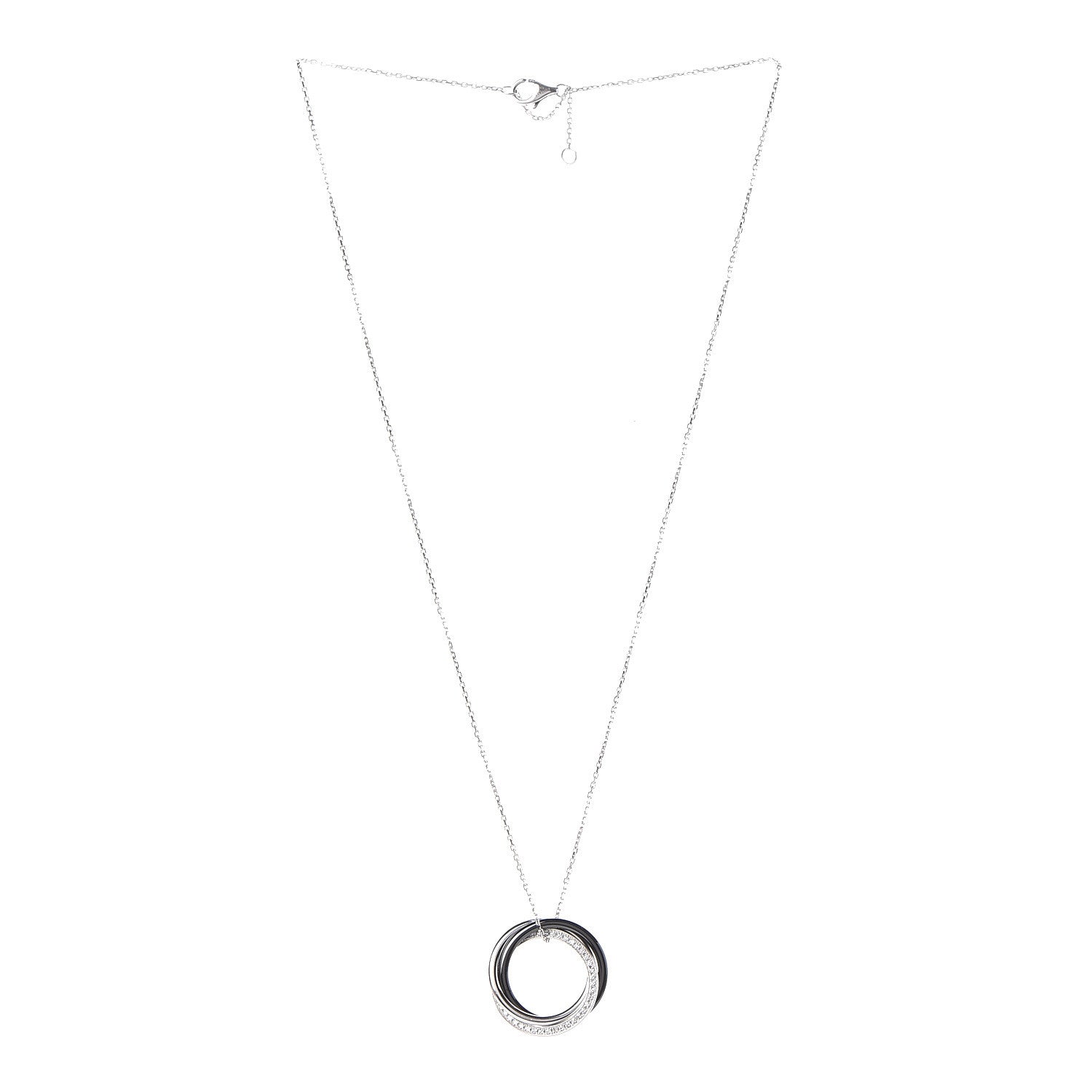 Cartier 18K White Gold Platinum Black Ceramic Diamond Trinity Pendant Necklace 3 of 7