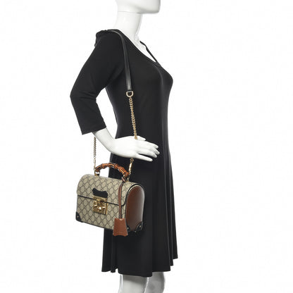 Gucci GG Supreme Monogram Small Padlock Bamboo Shoulder Bag Beige Black Cuir 2 of 12