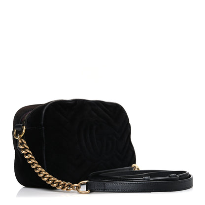 Gucci Velvet Matelasse Deer Embroidered Small GG Marmont Chain Shoulder Bag Black 3 of 10