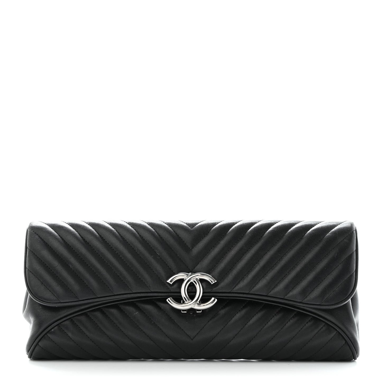 Lambskin Chevron Evening Clutch Black