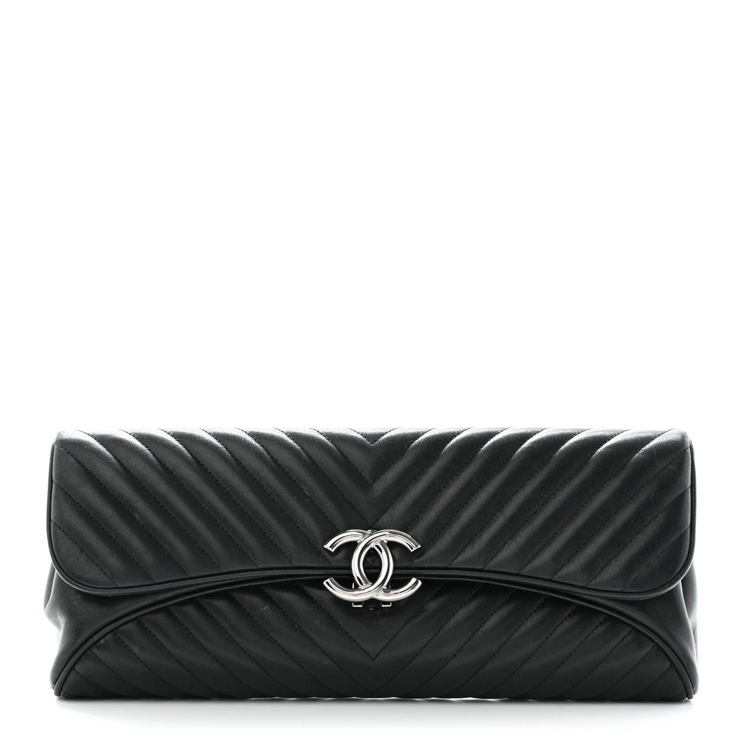 Chanel Lambskin Chevron Evening Clutch Black 1 of 13