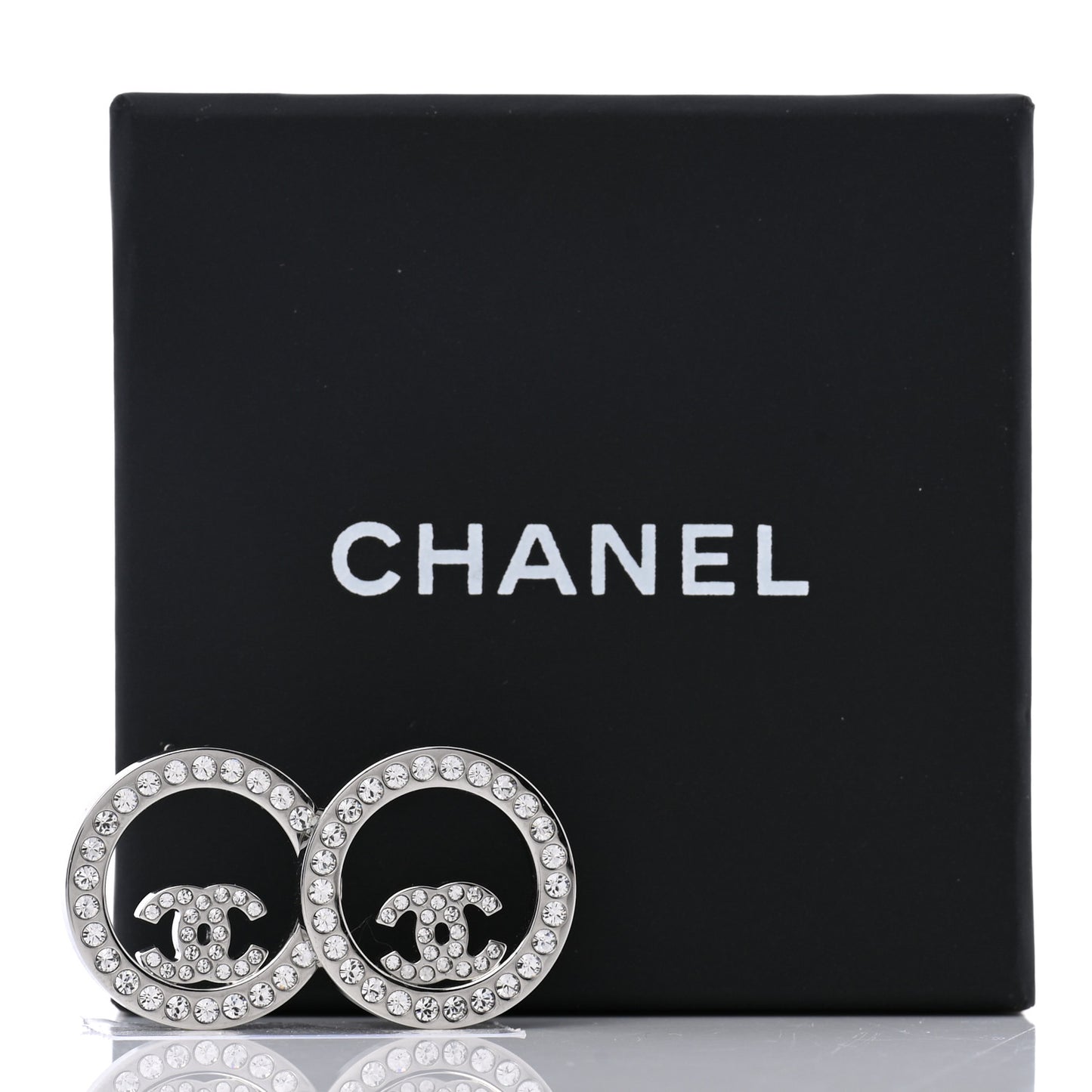 Crystal CC Round Earrings Silver