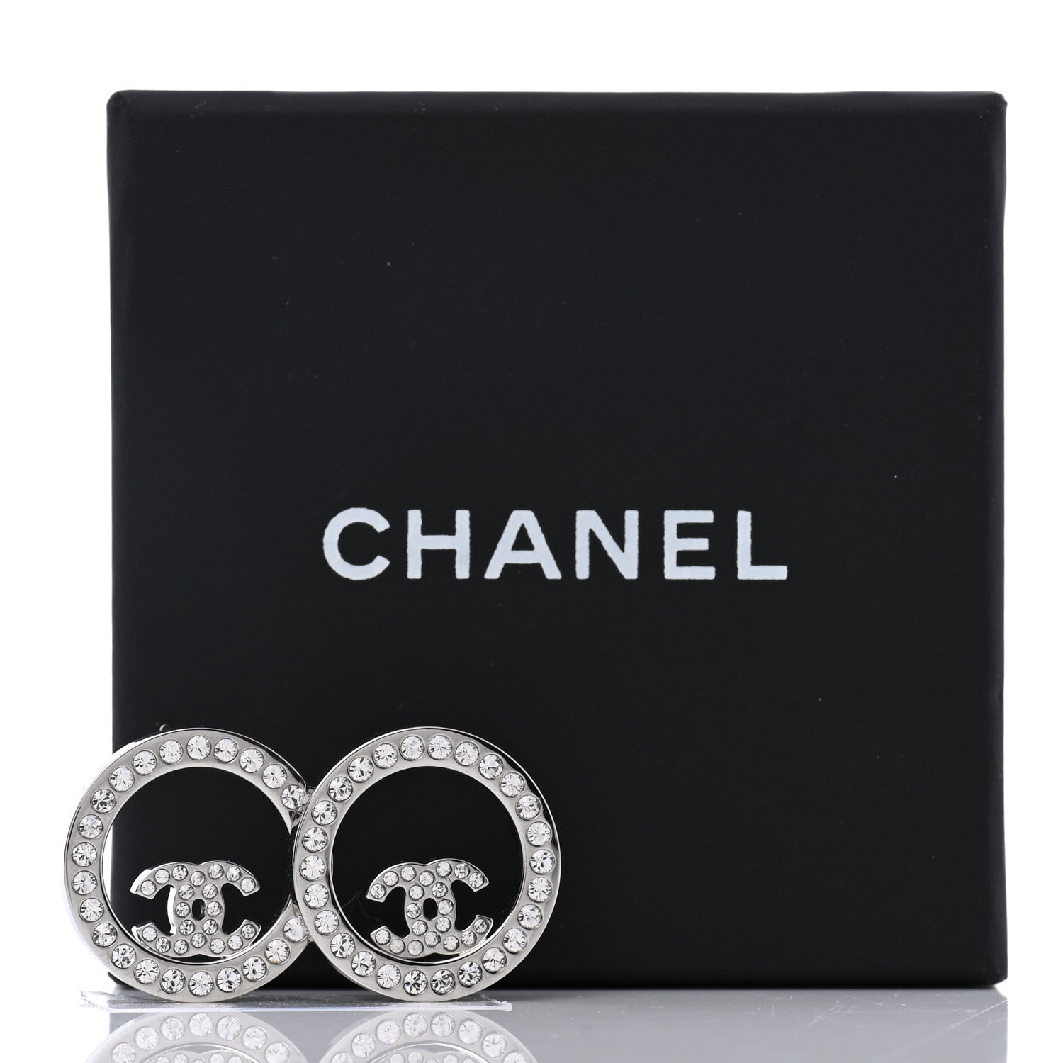 Chanel Crystal CC Round Earrings Silver 5 of 5