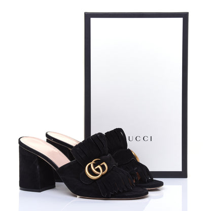 Gucci Kid Scamosciato GG Marmont Fringe 75mm Slide Sandals 40 Black 8 of 8