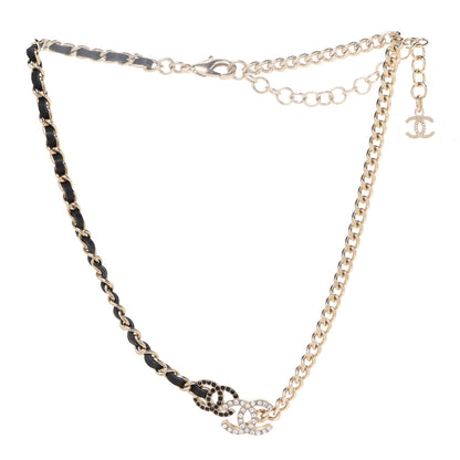 Chanel Metal Calfskin Crystal Double CC Short Necklace Black Gold 3 of 6