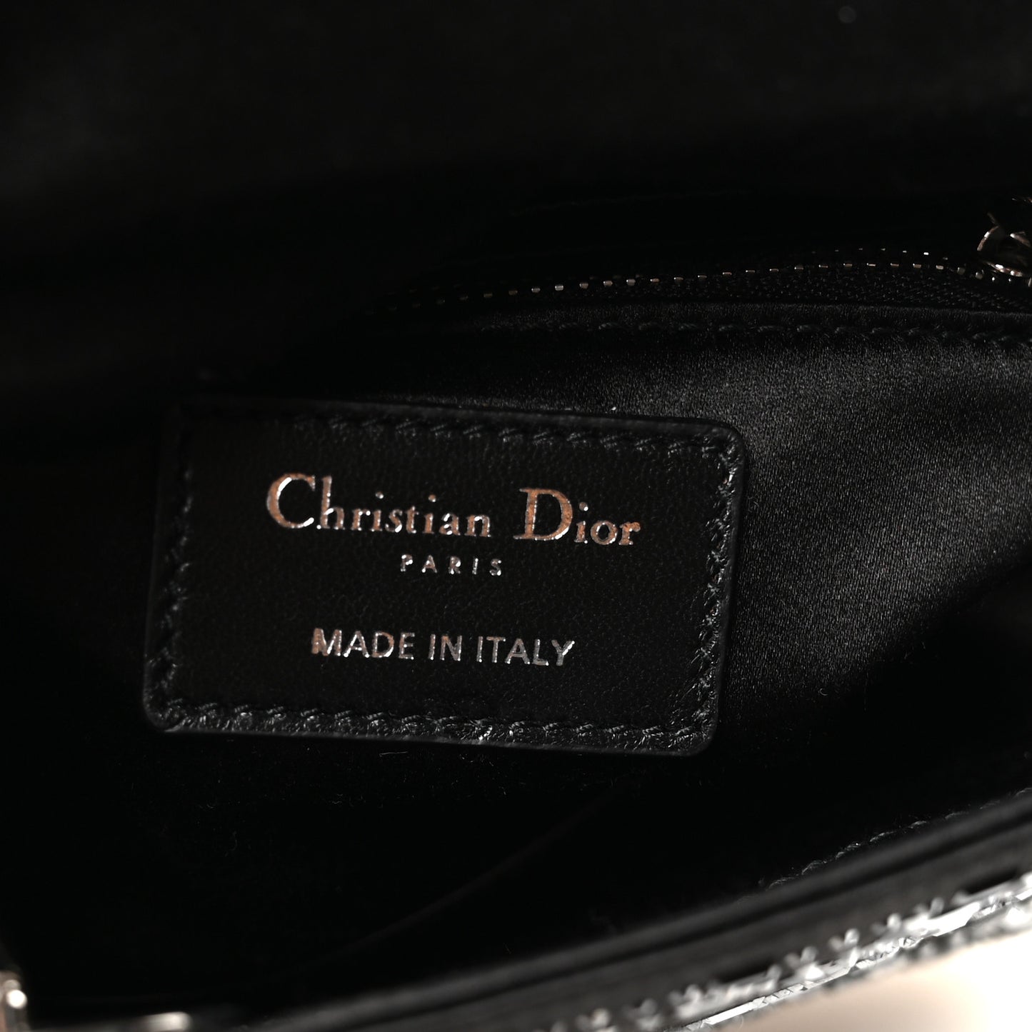 Satin Crystal Cannage Mini Lady Dior Black