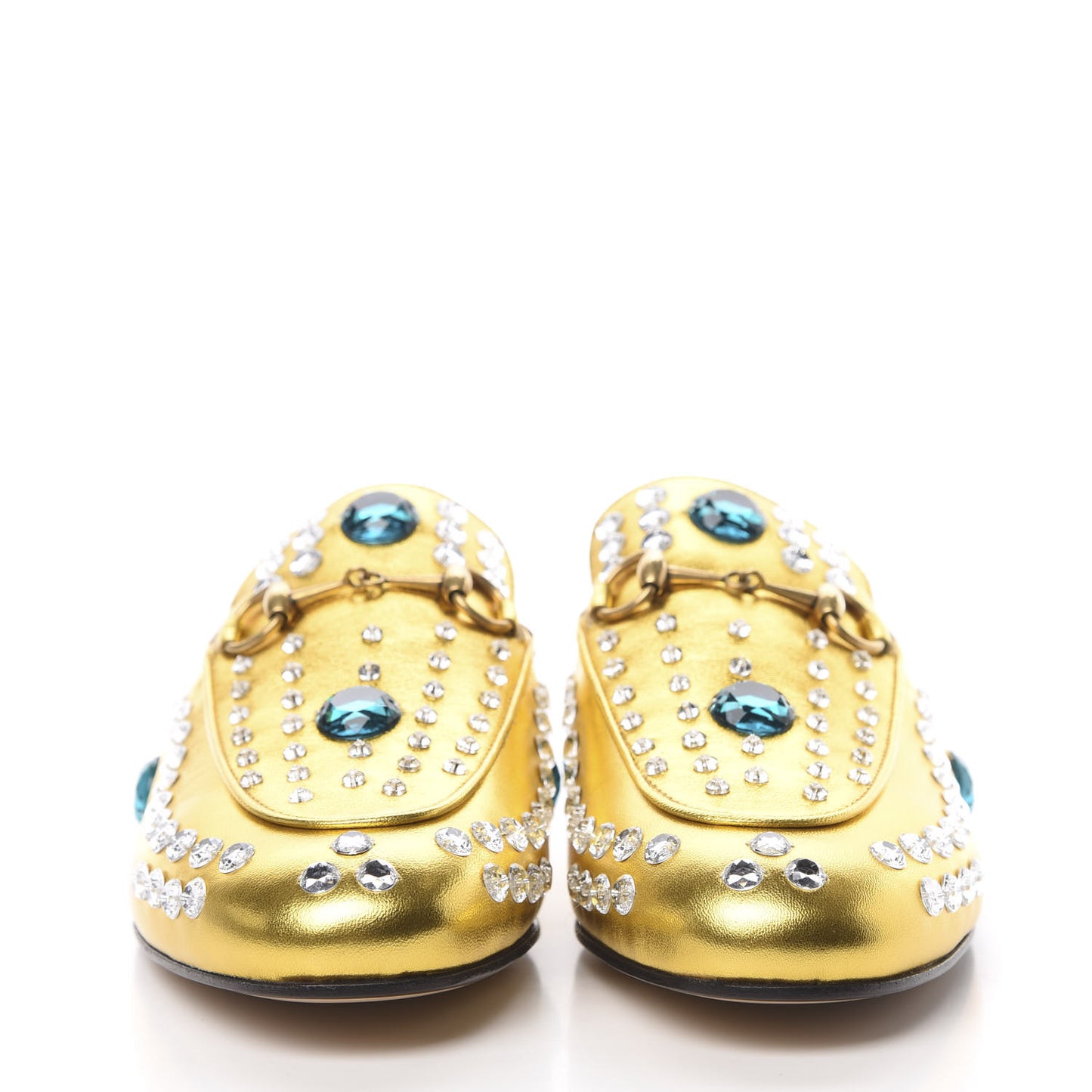 Metallic Nappa Crystal Womens Princetown Slippers 38.5 Gold