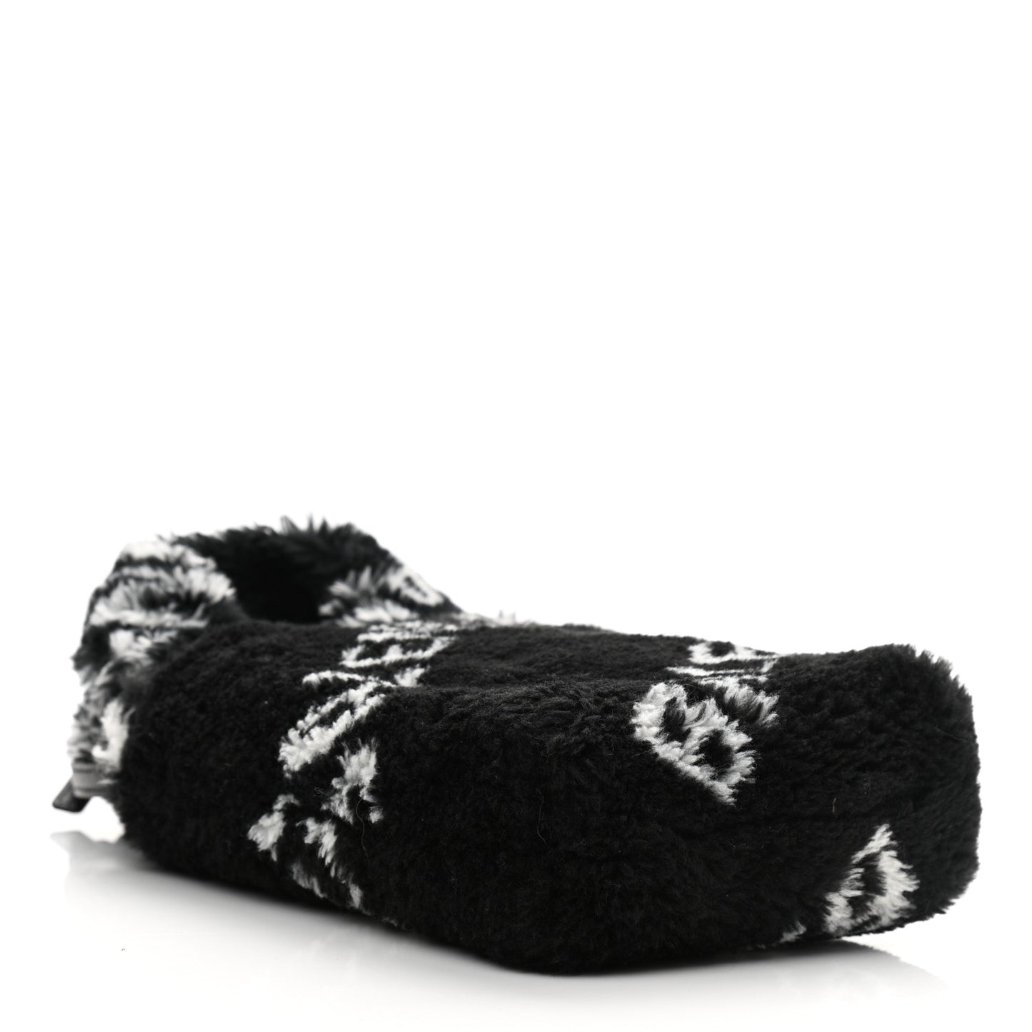 Faux Fur Diagonal Logo Everyday Phone Holder Tote Black White