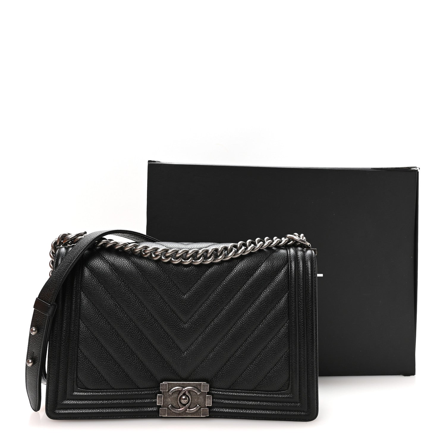 Chanel Calfskin Chevron Quilted New Medium Boy Flap Black 10 of 10