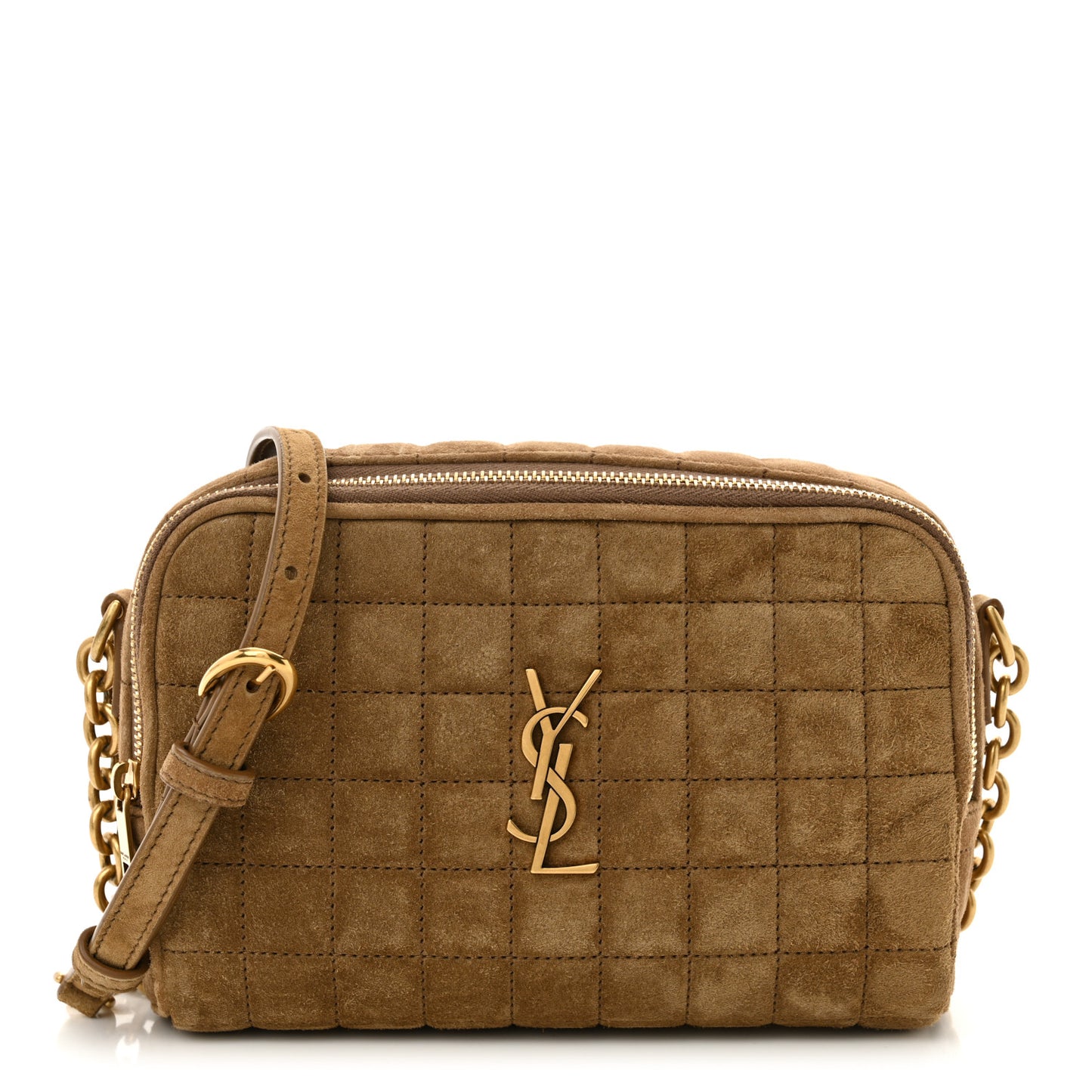 Suede Calfskin Mini Quilted Monogram Camera Bag Golden Leaf