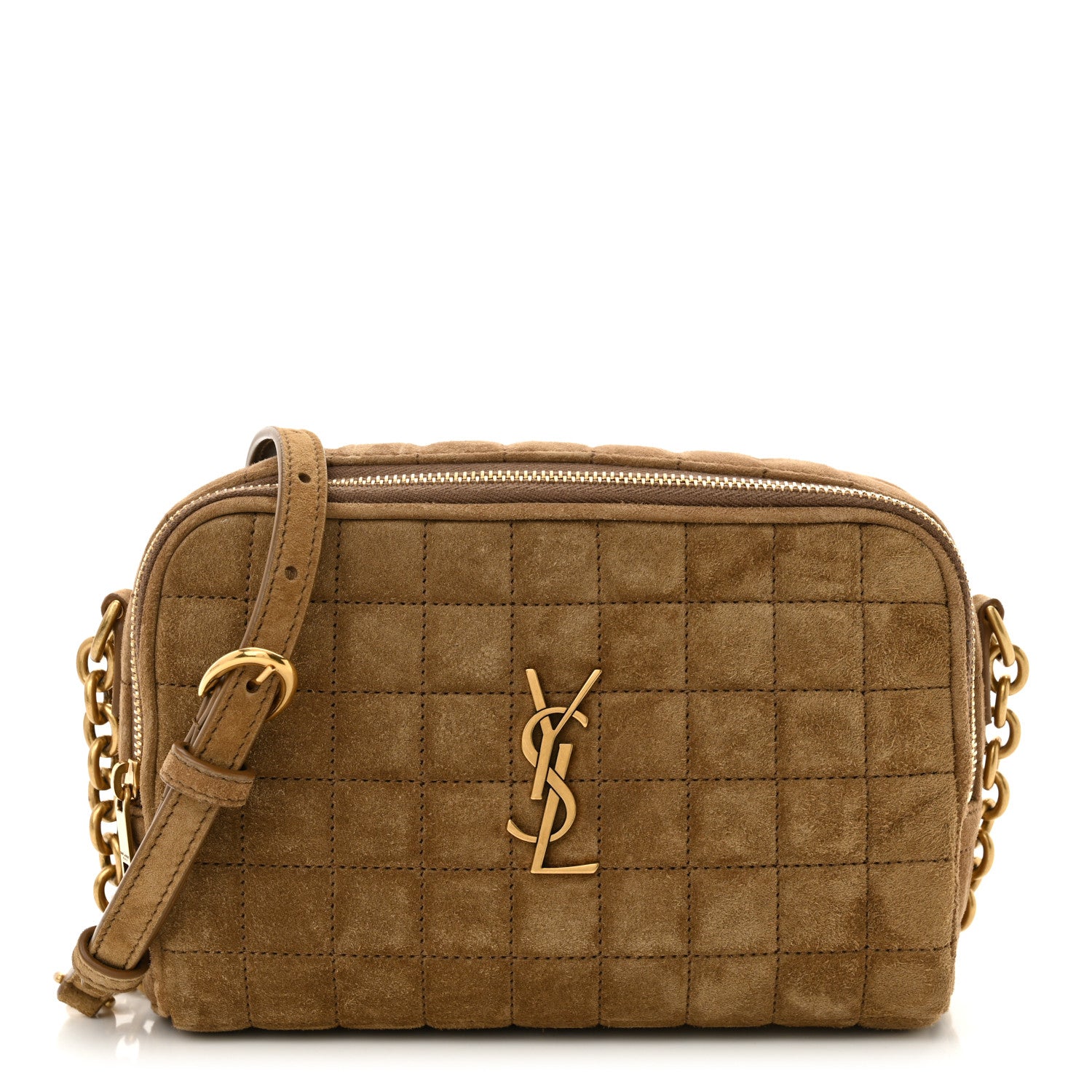 Saint Laurent Suede Calfskin Mini Quilted Monogram Camera Bag Golden Leaf 1 of 10