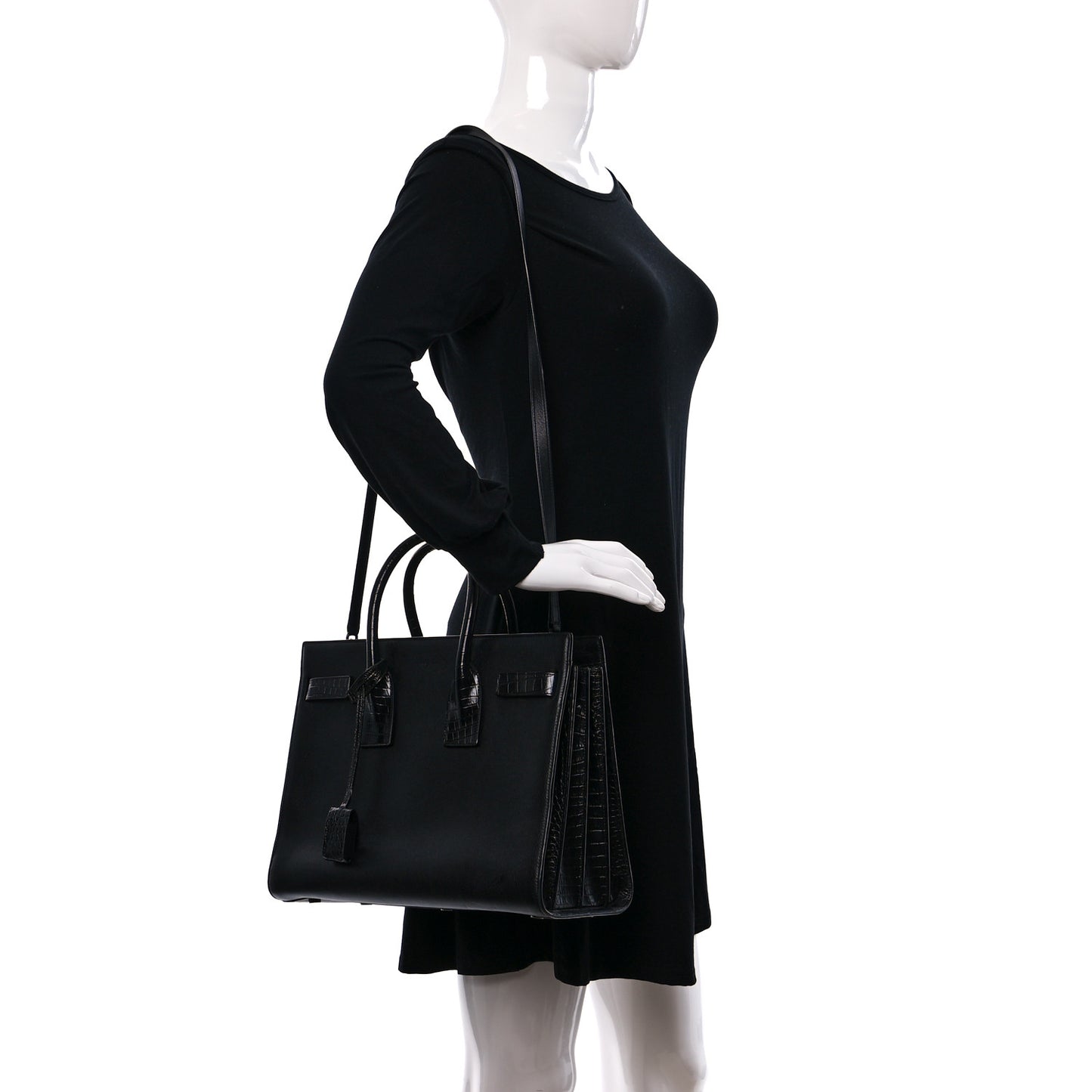 Calfskin Crocodile Embossed Small Sac de Jour Black