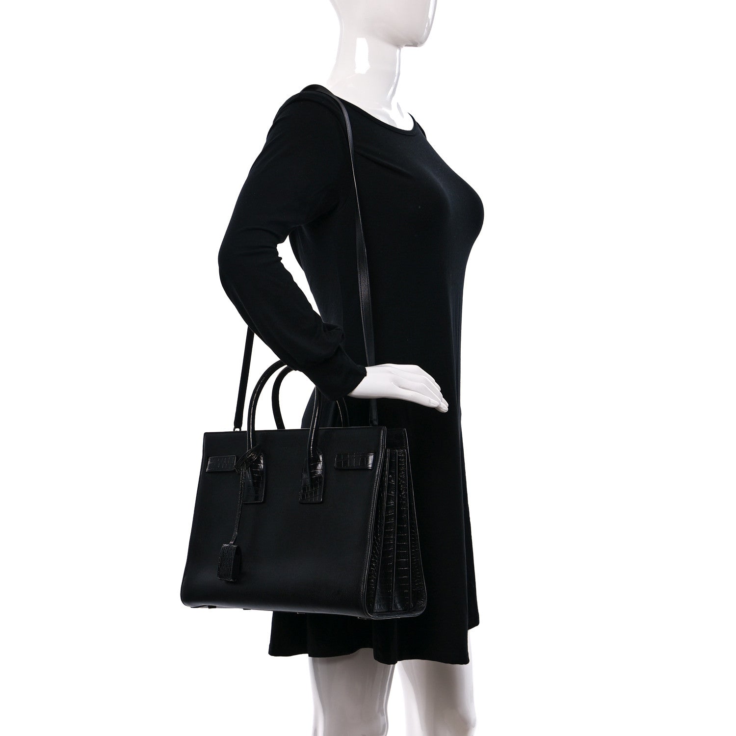Saint Laurent Calfskin Crocodile Embossed Small Sac de Jour Black 2 of 9