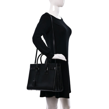 Saint Laurent Calfskin Crocodile Embossed Small Sac de Jour Black 2 of 9