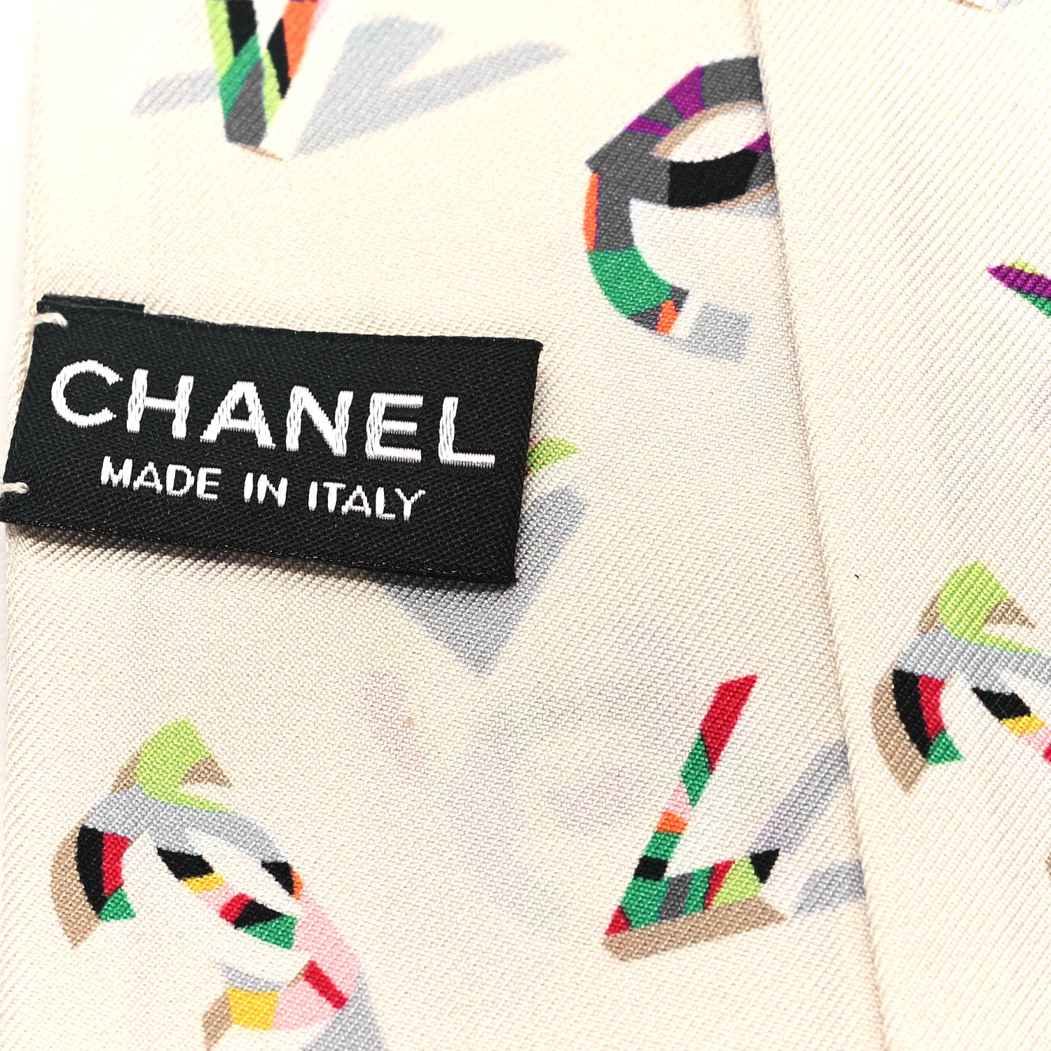 Chanel Silk CC Slim Bandeau Scarf Ecru Multicolor 3 of 3