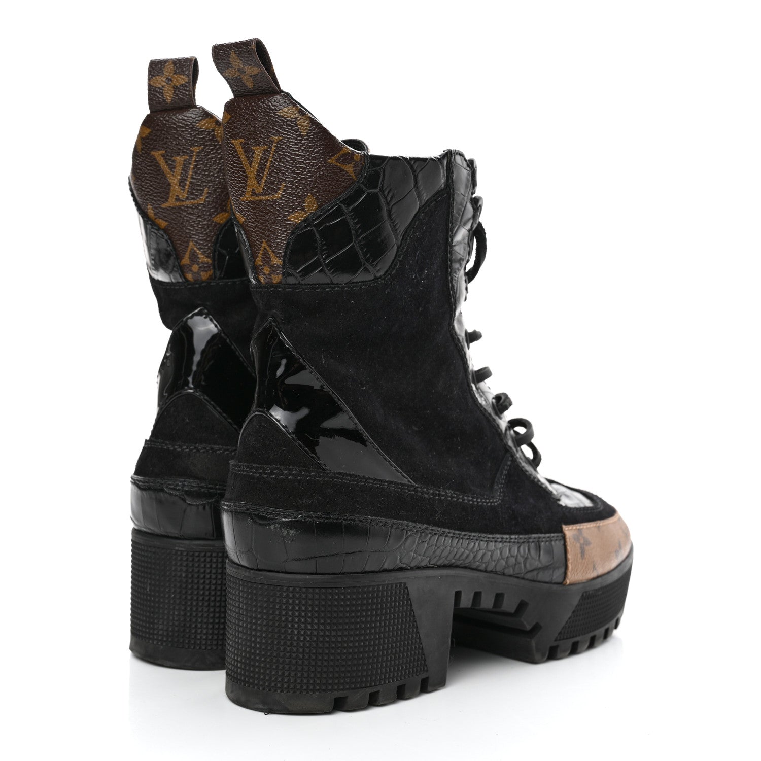Louis Vuitton Suede Calfskin Monogram Laureate Platform Desert Boots 39.5 Black 4 of 7