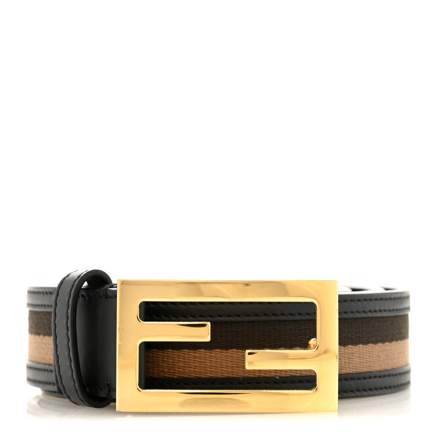 Fendi Canvas Calfskin Baguette Belt 85 34 Black Brown 1 of 6