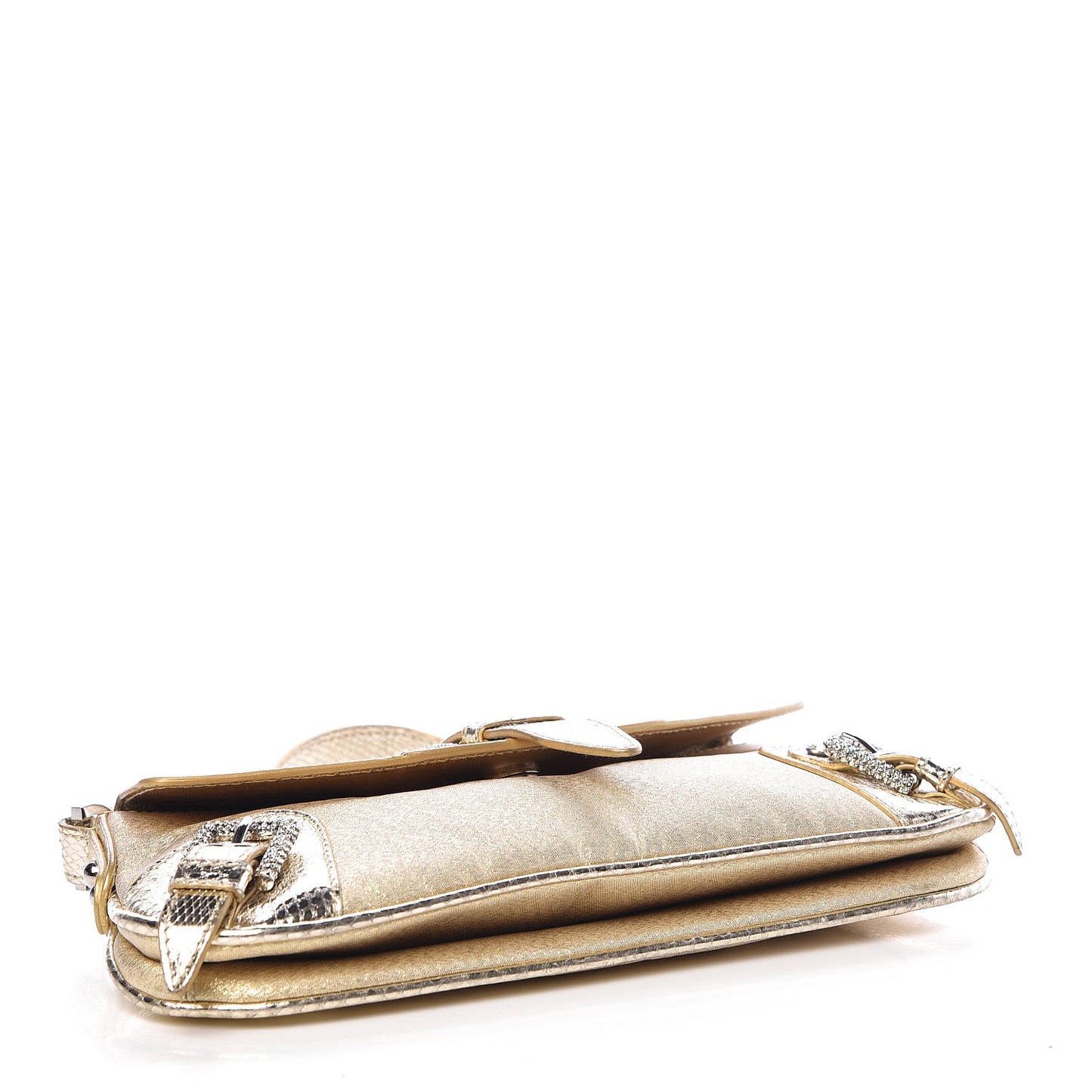 Snakeskin Jacquard Crystal Embellished Chain Clutch Gold