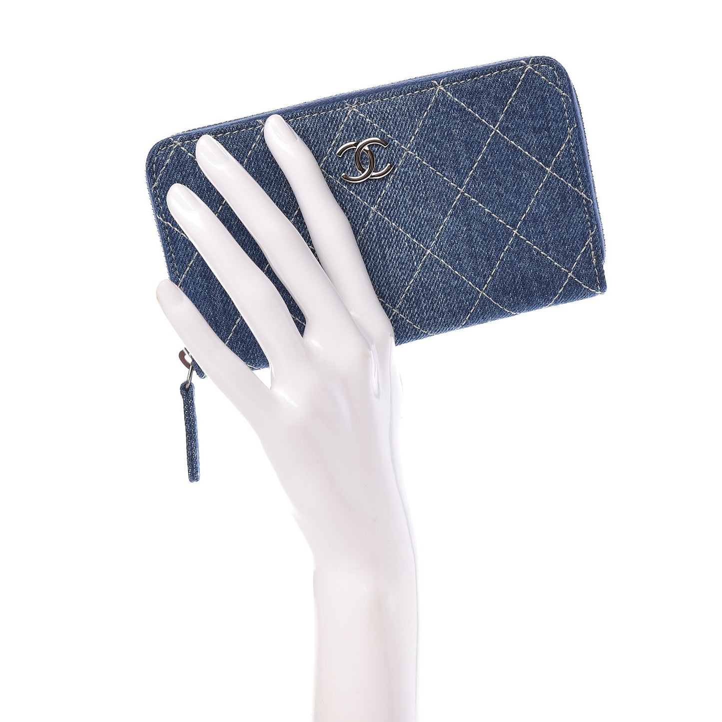 Denim Quilted Medium Zip Wallet Blue