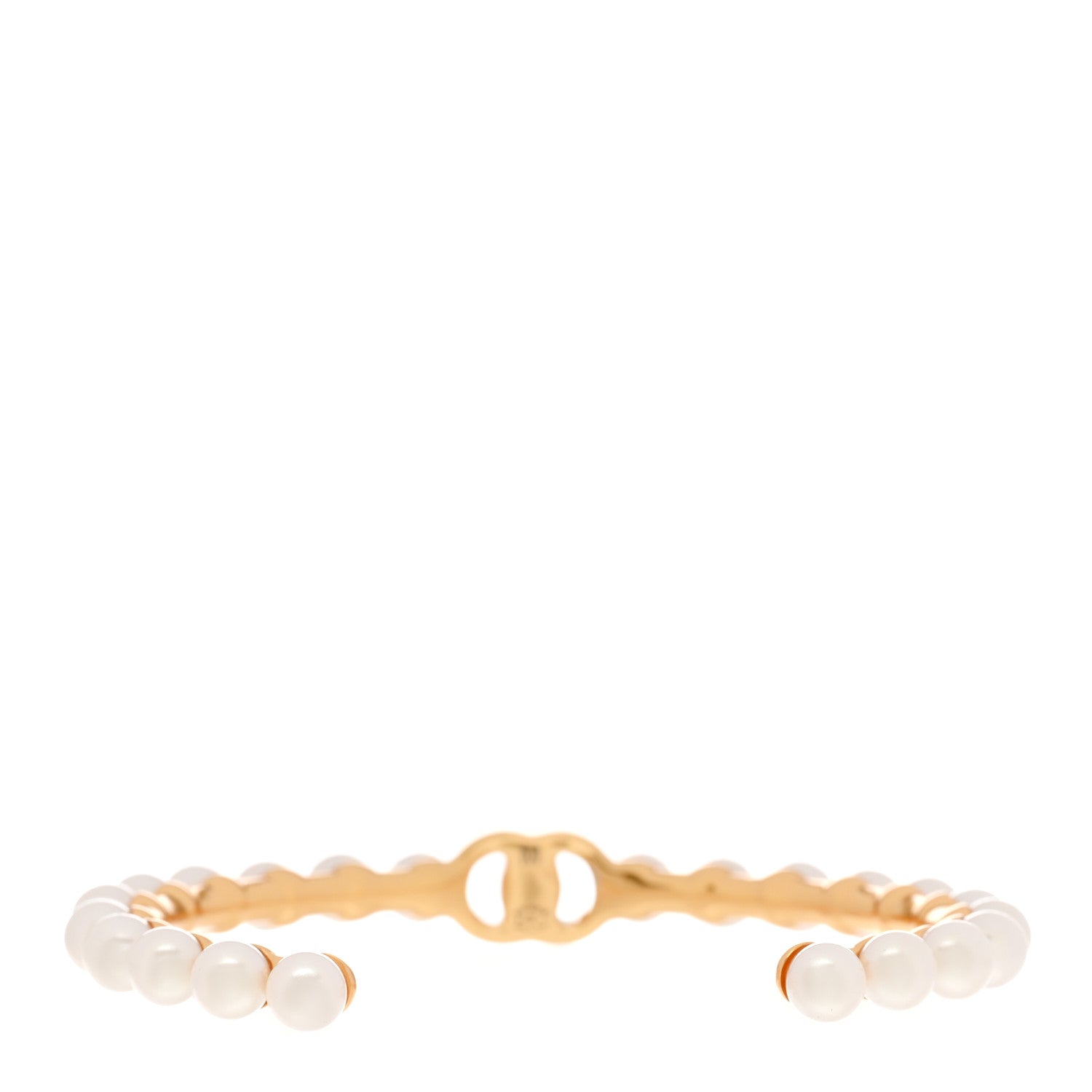 Chanel Pearl CC Cuff Bracelet M Gold Pearly White 3 of 5
