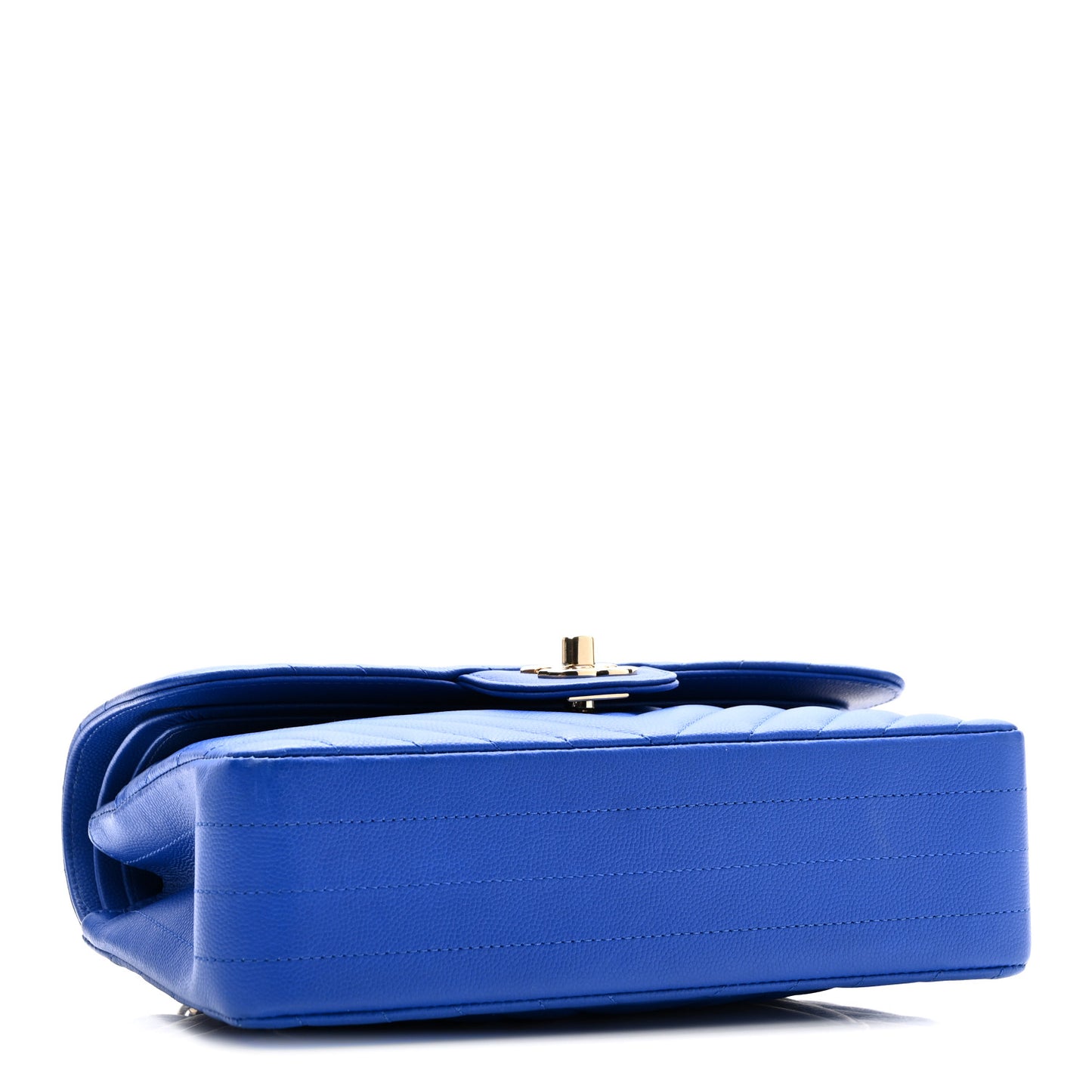 Caviar Chevron Quilted Small Double Flap Blue