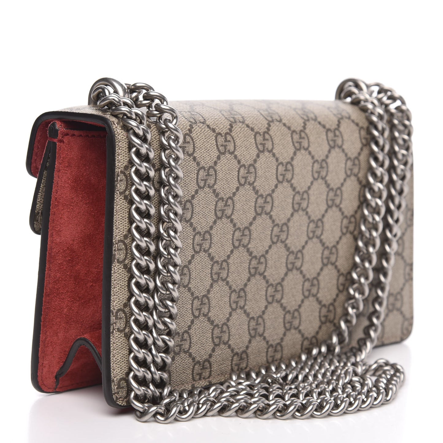 GG Supreme Monogram Suede Crystal Small Dionysus Shoulder Bag Beige Ebony Vulcanic Red