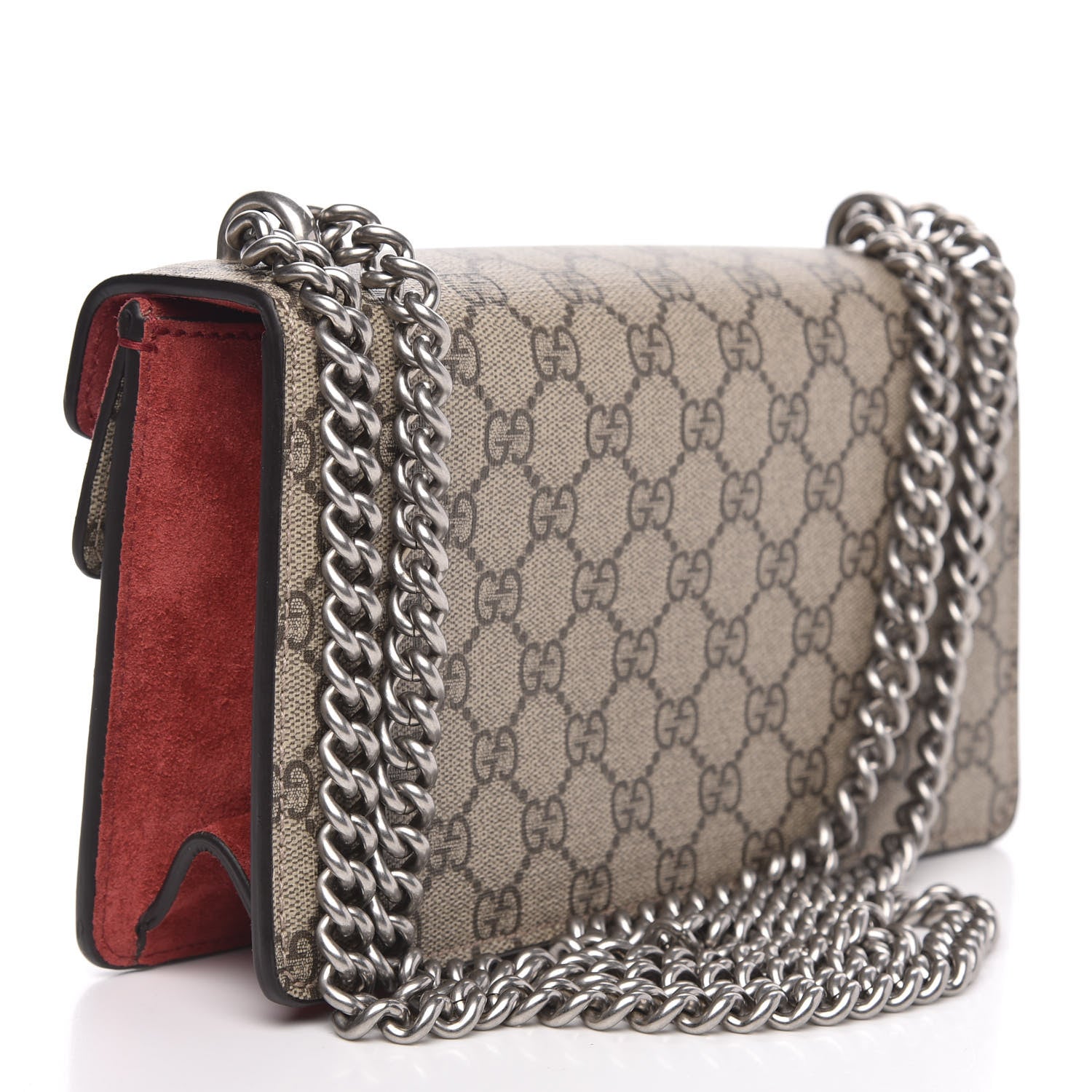 Gucci GG Supreme Monogram Suede Crystal Small Dionysus Shoulder Bag Beige Ebony Vulcanic Red 3 of 11