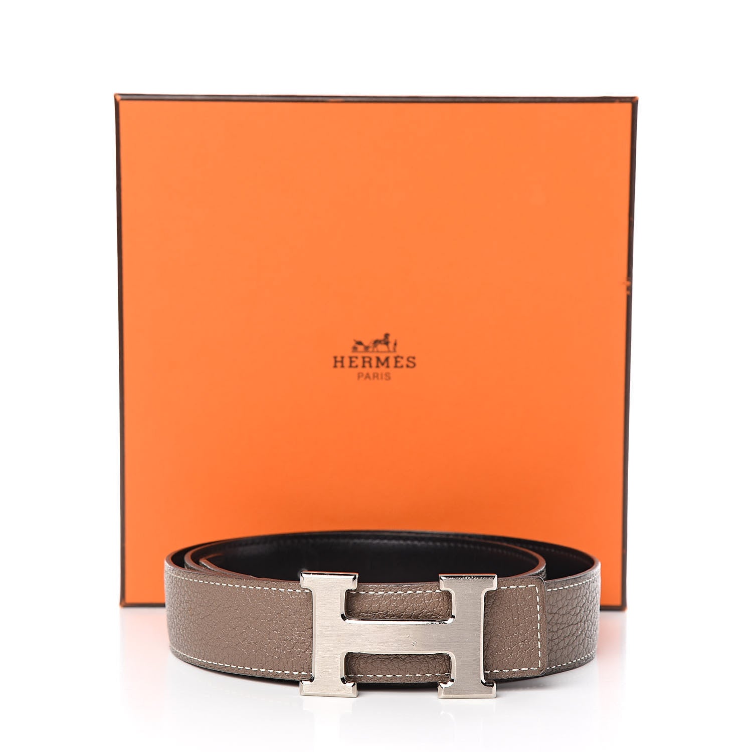 Hermes Box Togo 32mm H Belt 85 Black Etoupe 10 of 10