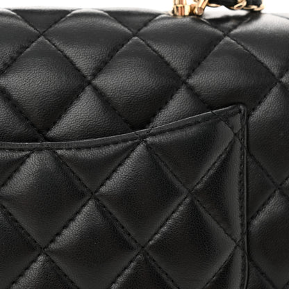 Chanel Lambskin Quilted Mini Lion Charm Top Handle Rectangular Flap Black 16 of 17