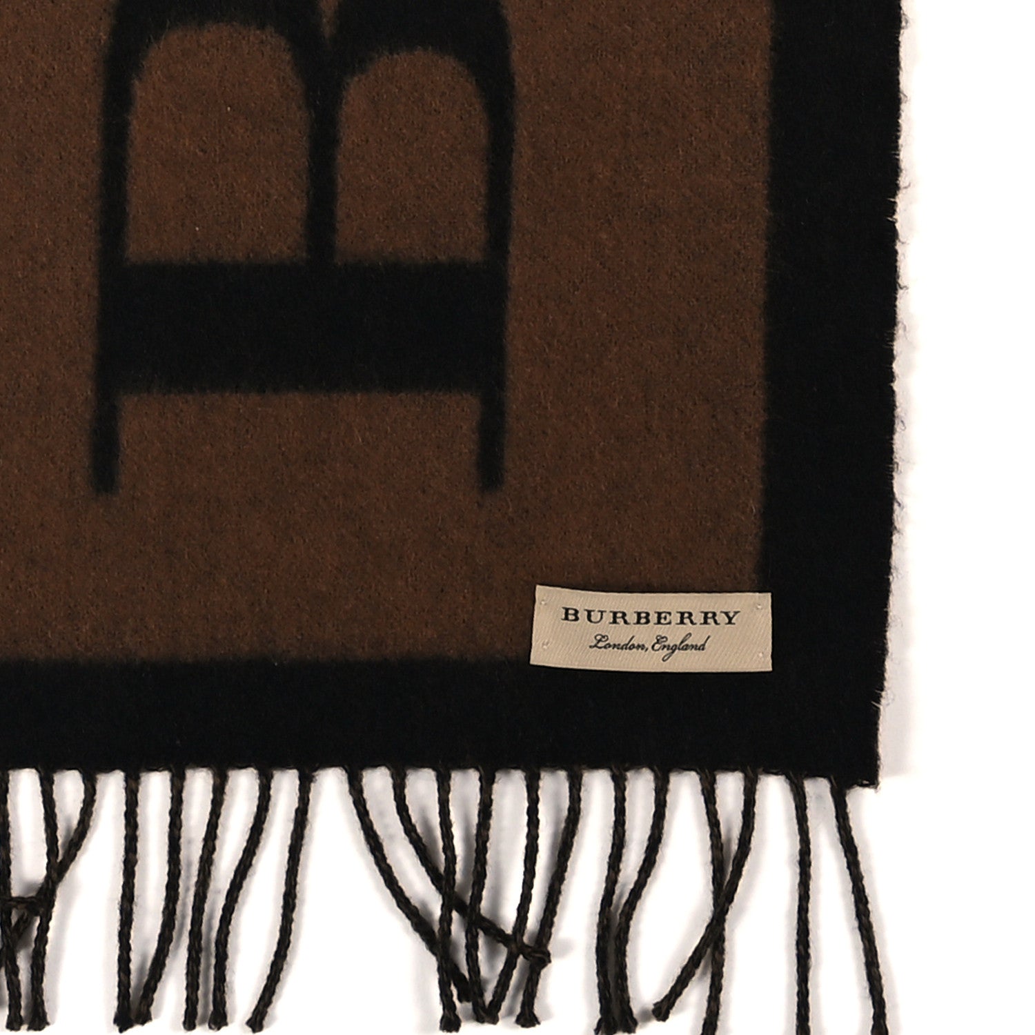 Burberry Wool Cashmere Logo Scarf Camel 3 of 3