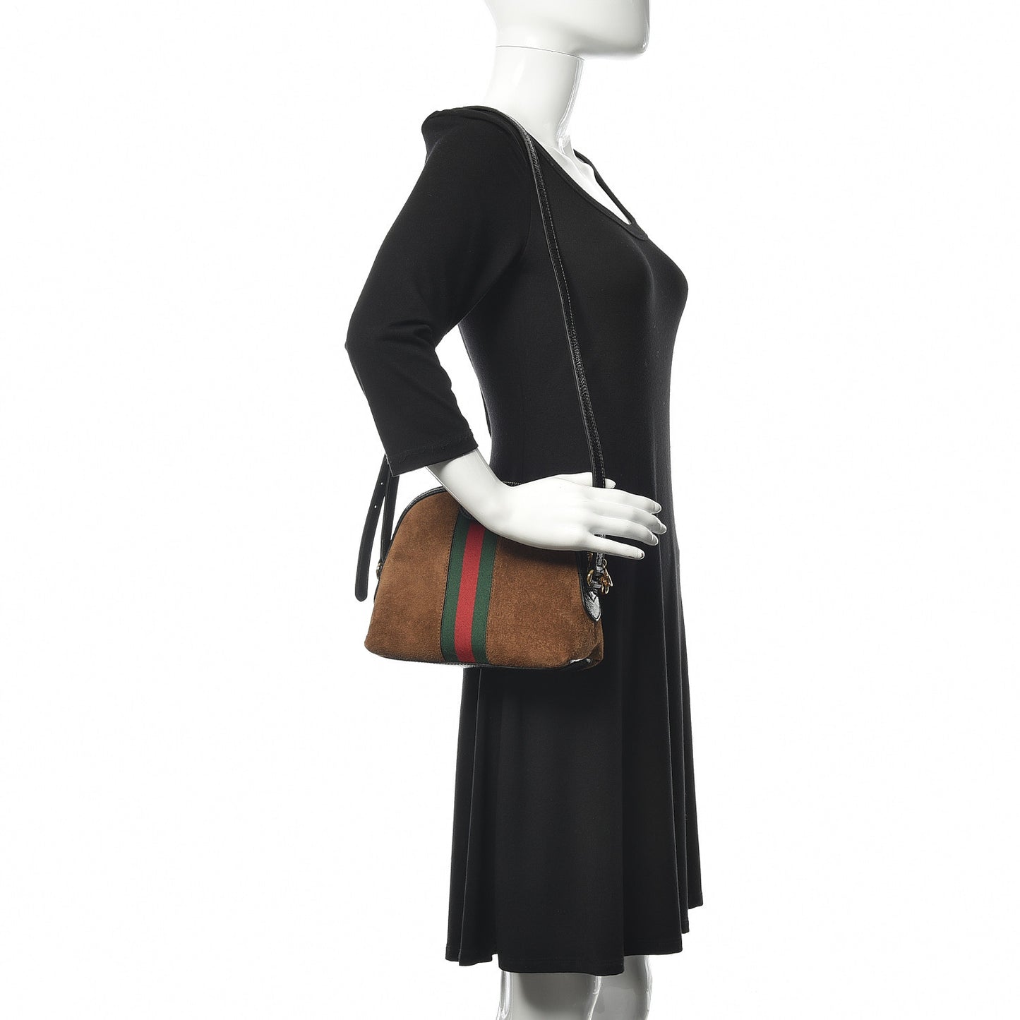 Suede Patent Web Small Ophidia Dome Shoulder Bag Nocciola Black