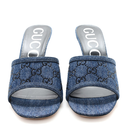 Gucci Denim Crystal GG Monogram Mules 40 Blue 3 of 10