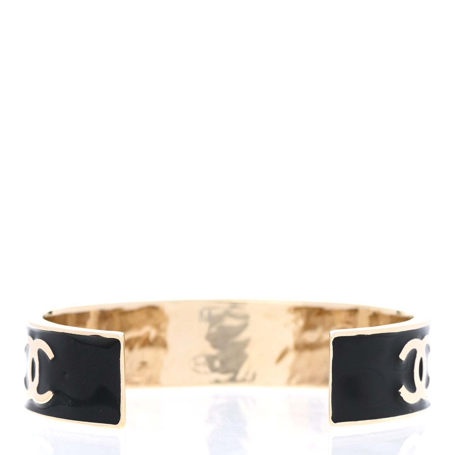 Metal Enamel Chanel Logo Cuff Bracelet M Black