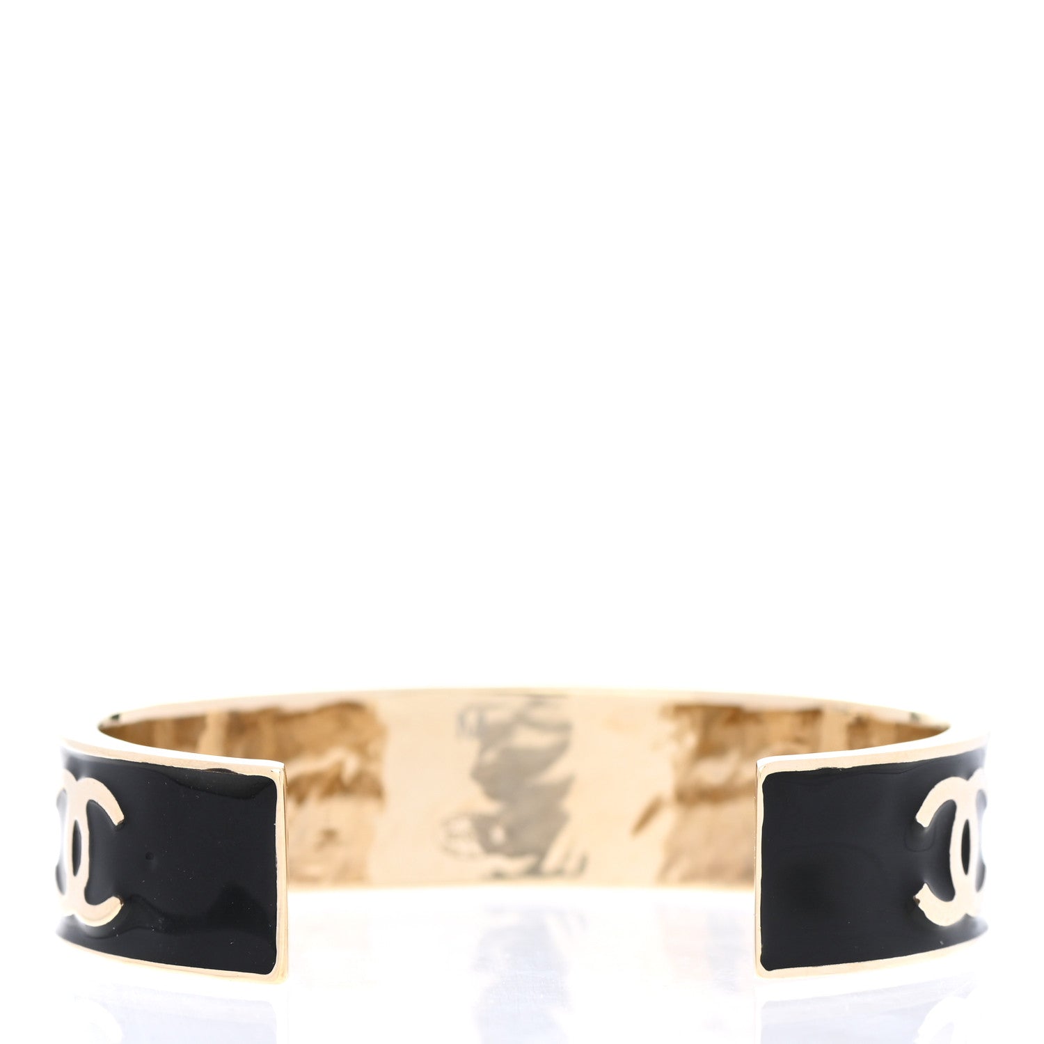 Chanel Metal Enamel Chanel Logo Cuff Bracelet M Black 3 of 5