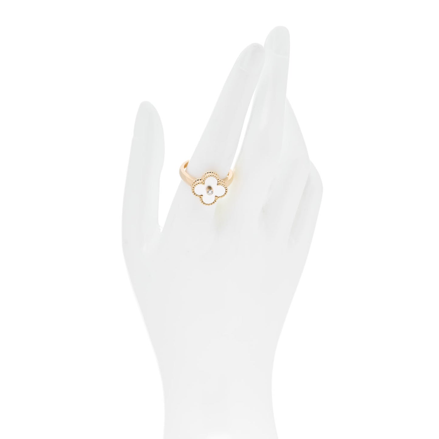 18K Yellow Gold Diamond Mother of Pearl Vintage Alhambra Ring 58 8.25