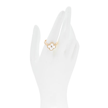 Van Cleef & Arpels 18K Yellow Gold Diamond Mother of Pearl Vintage Alhambra Ring 58 8.25 2 of 6