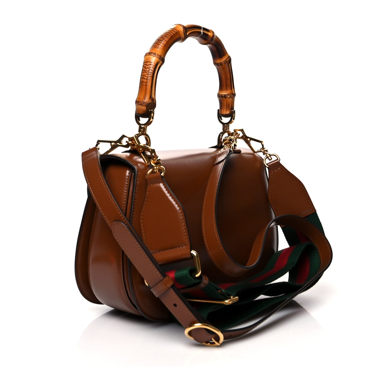 Boarded Dyana Lux Calfskin Web Medium Bamboo 1947 Top Handle Bag Brown