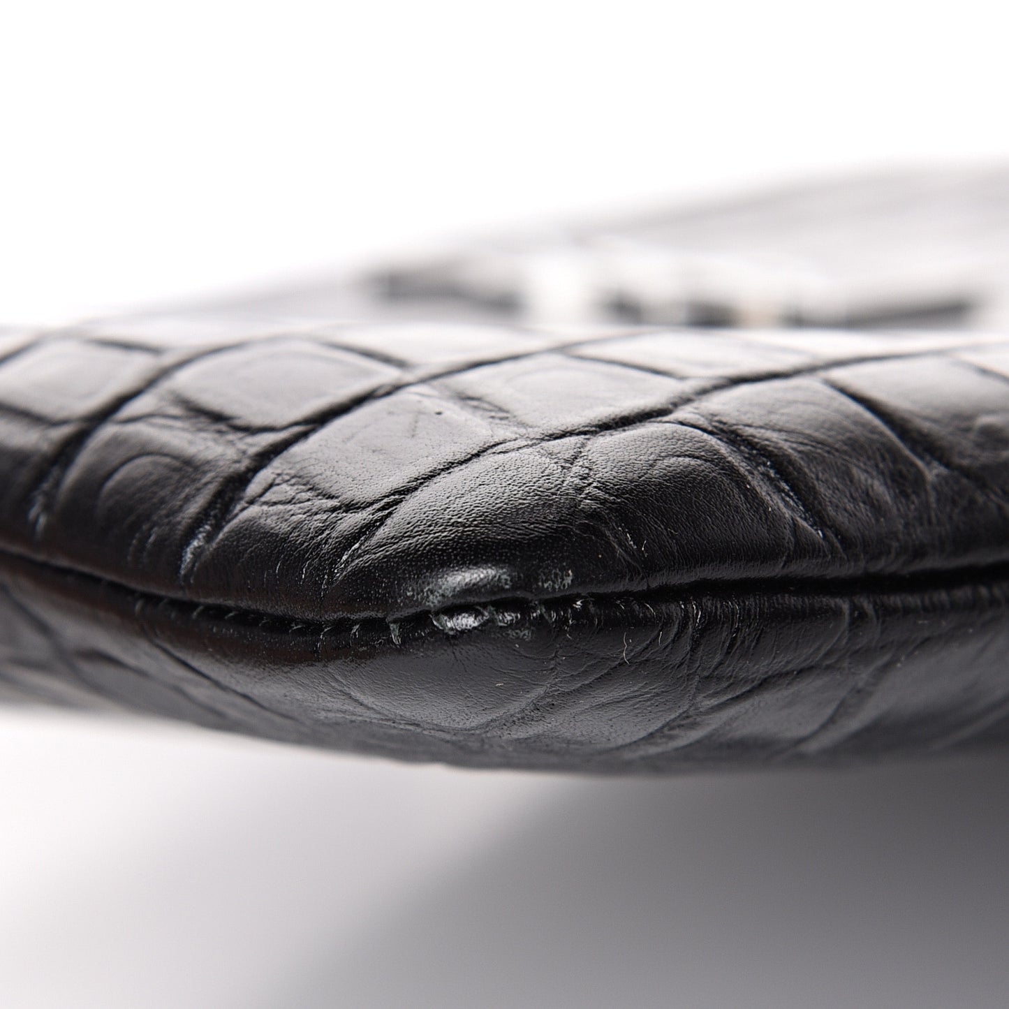 Calfskin Crocodile Embossed Monogram Zip Pouch Black