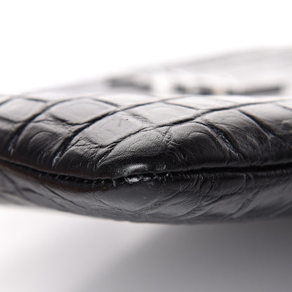 Saint Laurent Calfskin Crocodile Embossed Monogram Zip Pouch Black 8 of 9