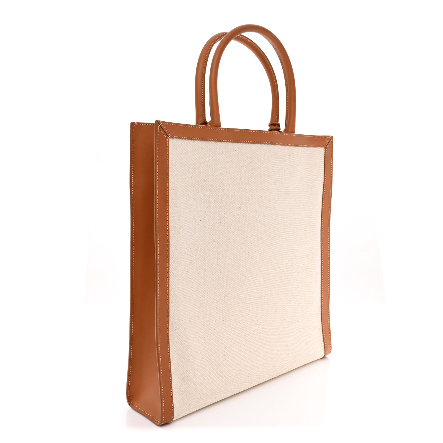 Celine Canvas Calfskin Logo Print Vertical Cabas Natural Tan 3 of 10