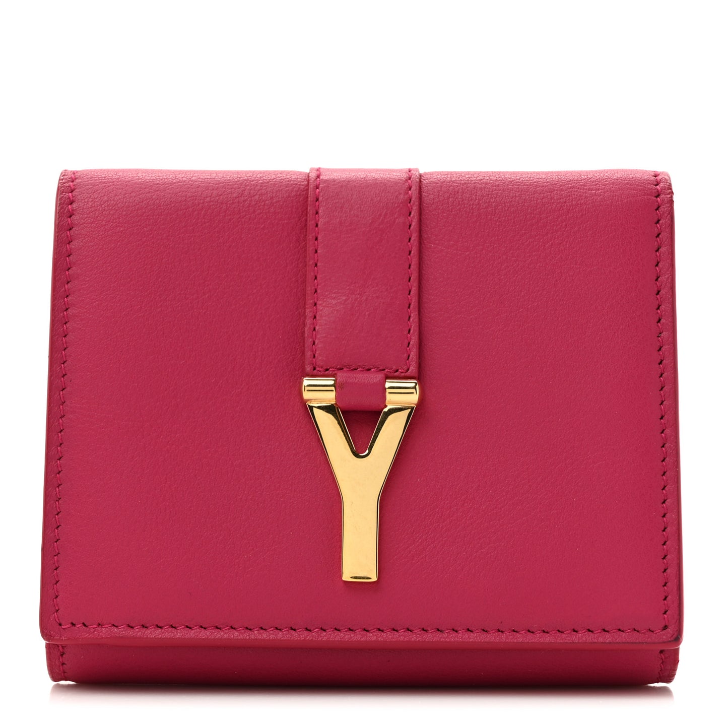 Calfskin Classic Y Compact Wallet Fuchsia