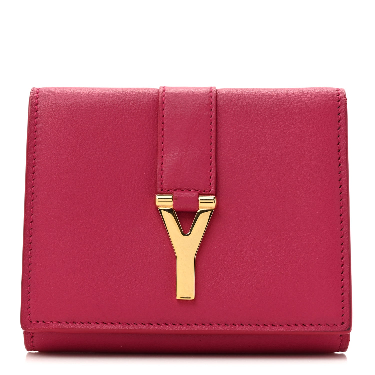 Saint Laurent Calfskin Classic Y Compact Wallet Fuchsia 1 of 9