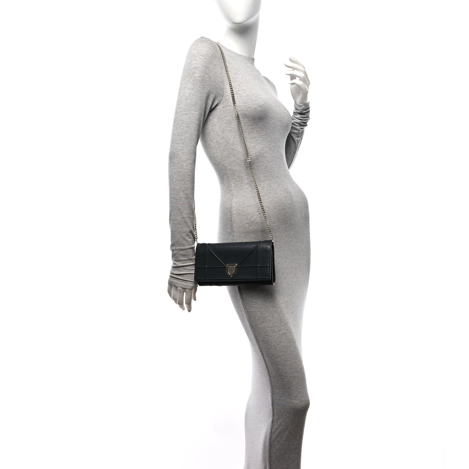 Christian Dior Metallic Lambskin Diorama Croisiere Chain Wallet Black 2 of 10