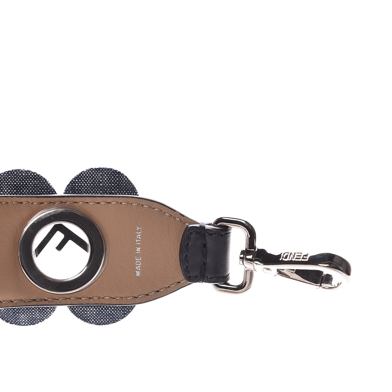 Fendi Vitello Century Denim F is Fendi Bi-Color Floral Studded Strap You Blue Notte Cuoio 4 of 4