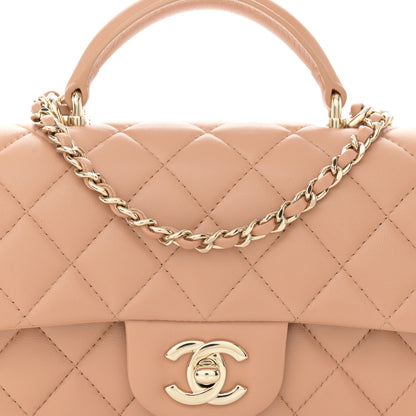Chanel Lambskin Quilted Mini Top Handle Rectangular Flap Beige 8 of 11
